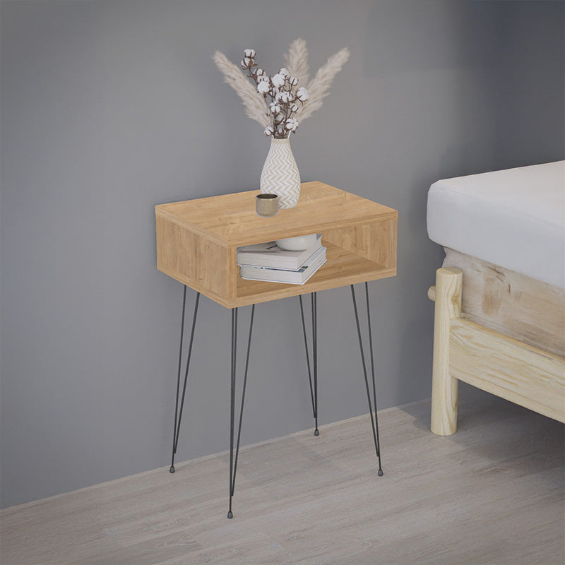 Нощно шкафче naida в нюанс дъб - черни метални крака 40x30x59см