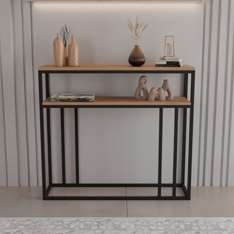 Конзола daleti в цвят дъб с черна метална рамка 100x25x90см