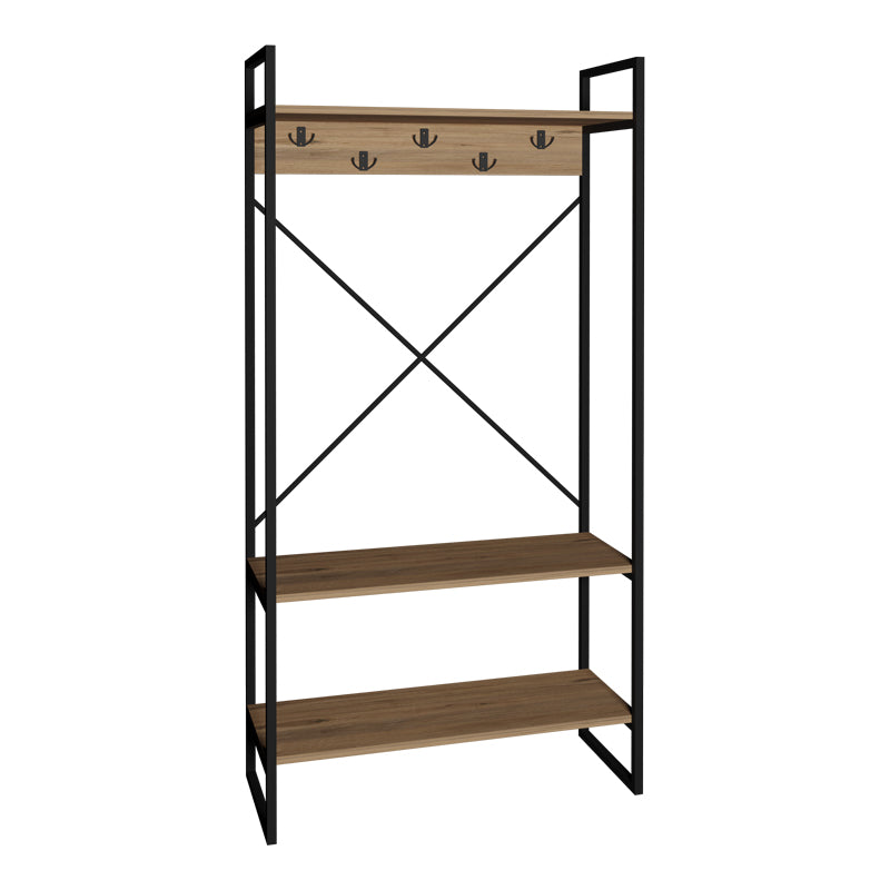 Мебел за вход антре / дъб, с черна метална рамка, 88x34x180 см