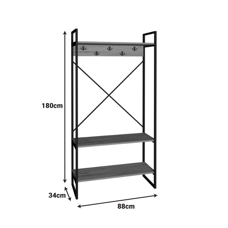 Мебел за вход антре / дъб, с черна метална рамка, 88x34x180 см