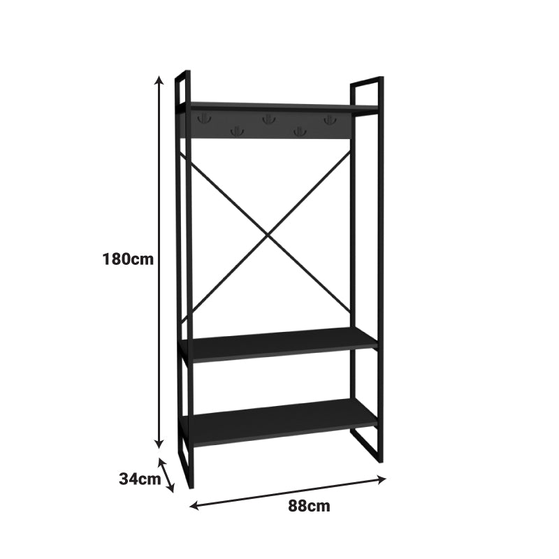 Мебел за вход Levento / антрацит, с черна метална рамка, 88x34x180 см