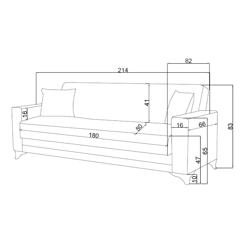 Vox триместен диван с кремава дамаска за съхранение 214x82x83см