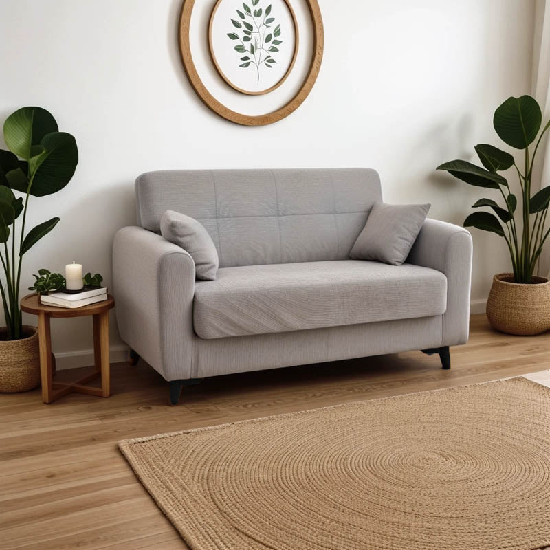 Диван с място за съхранение двуместен Lincoln светло сив плат 165x75x85см