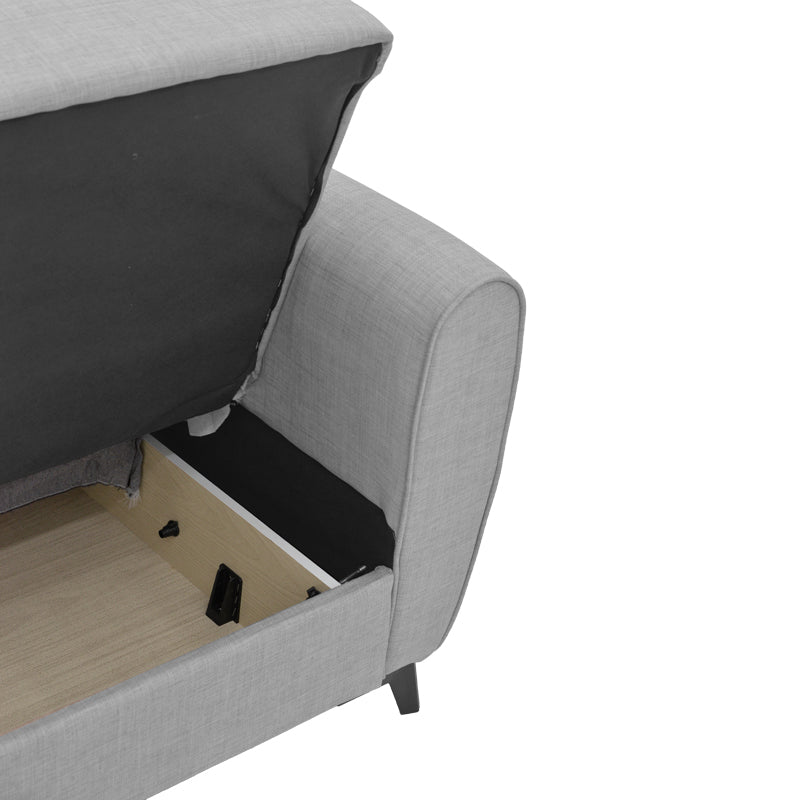 Диван с място за съхранение двуместен Lincoln светло сив плат 165x75x85см