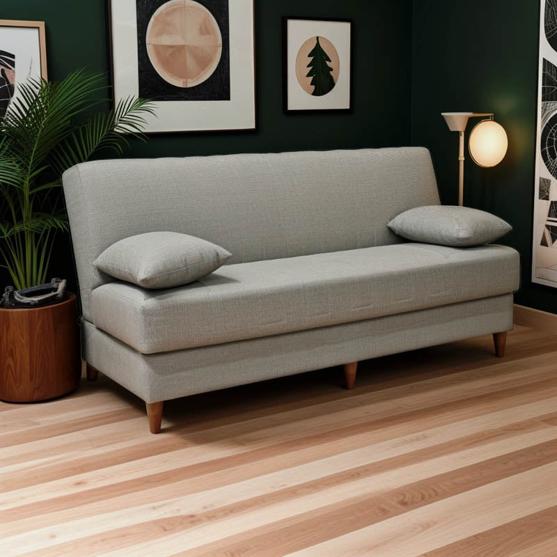 Триместен разтегателен диван Romina с място за съхранение сиво-бежов плат 190x75x85см