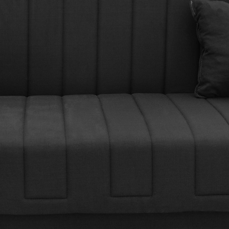 Триместен диван Romina с място за съхранение черен плат 190x85x90см