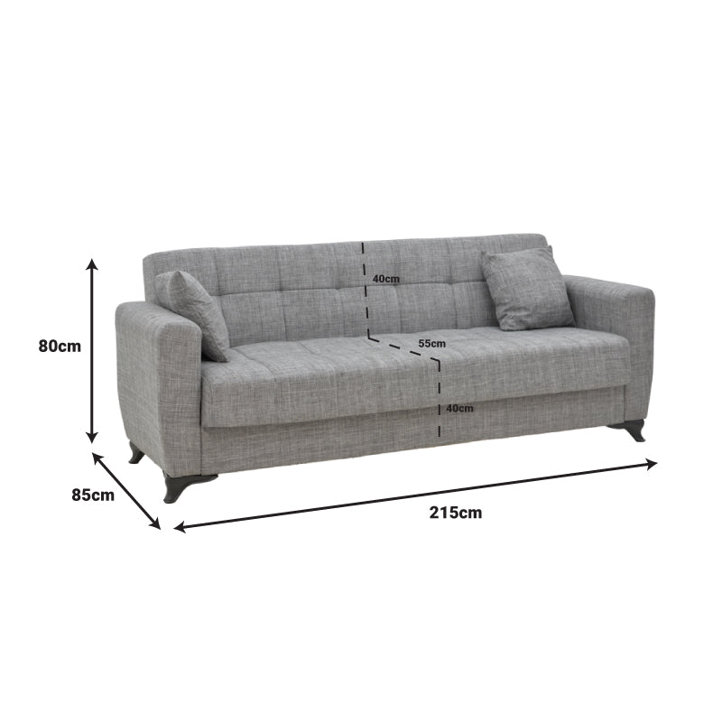 MODESTO  триместен диван с място за съхранение /черен плат 215x85x80см