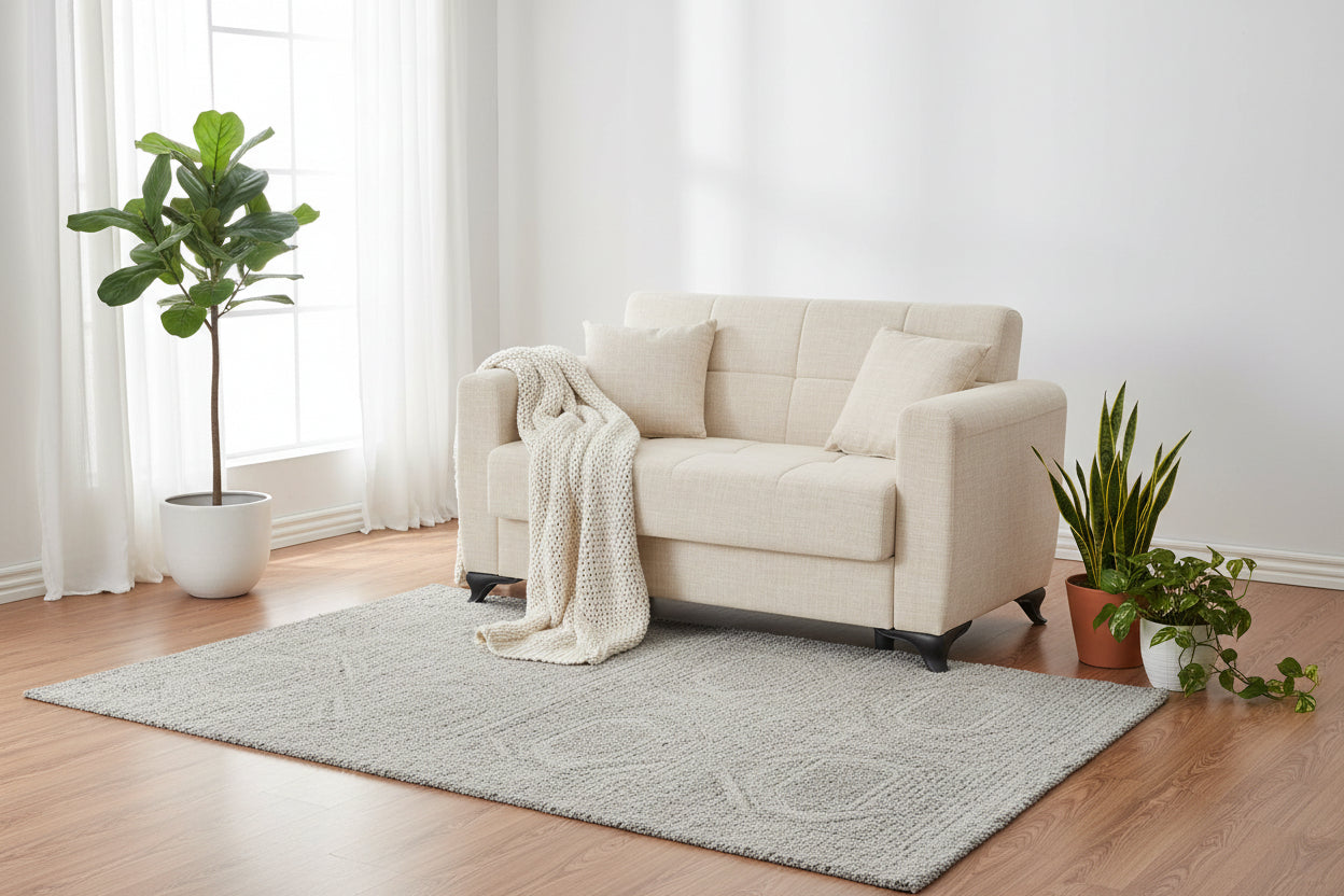 Диван MODESTO с място за съхранение двуместен  крем дамаска 155x85x80см