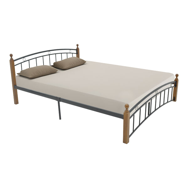 Queen size легло Clarive цвят орех дърво-черен метал 160x200см