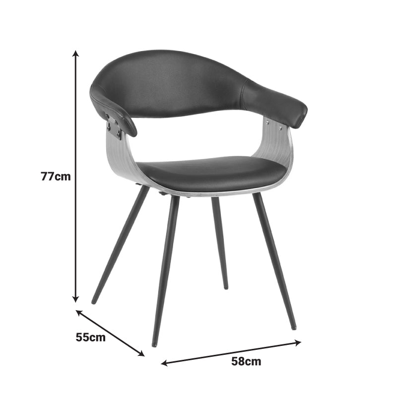 Кресло Austen  pu черен-орех дърво-черен метал 58x55x77cm