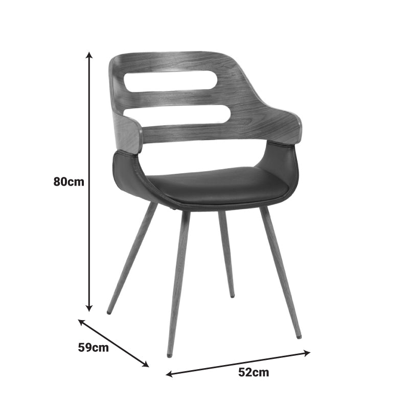 Кресло  Fern pu черно-орехово дърво 52x59x80см