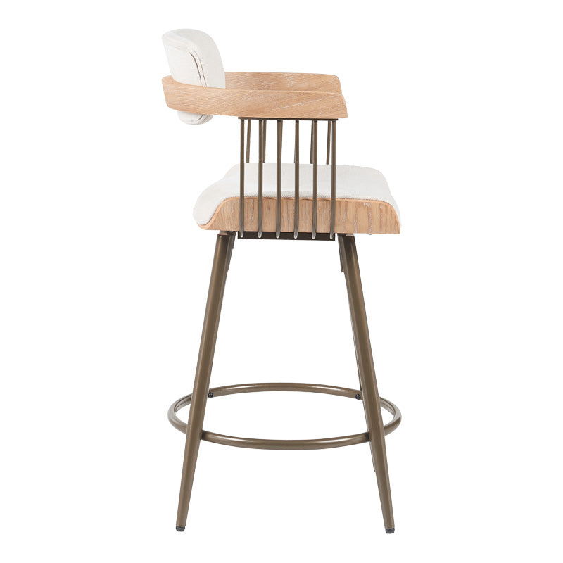 Бар стол Cameo метален бронз-бяло-дърво-бежов плат 53x50x93см