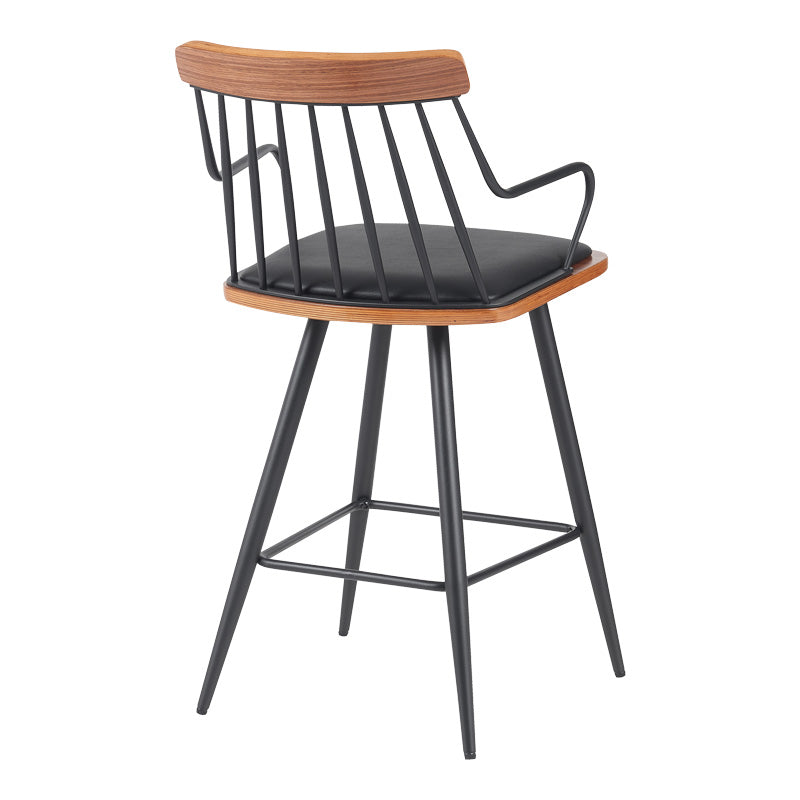 Бар стол POSSE метал черен-орех дърво-черен pu 48x54x92.5cm