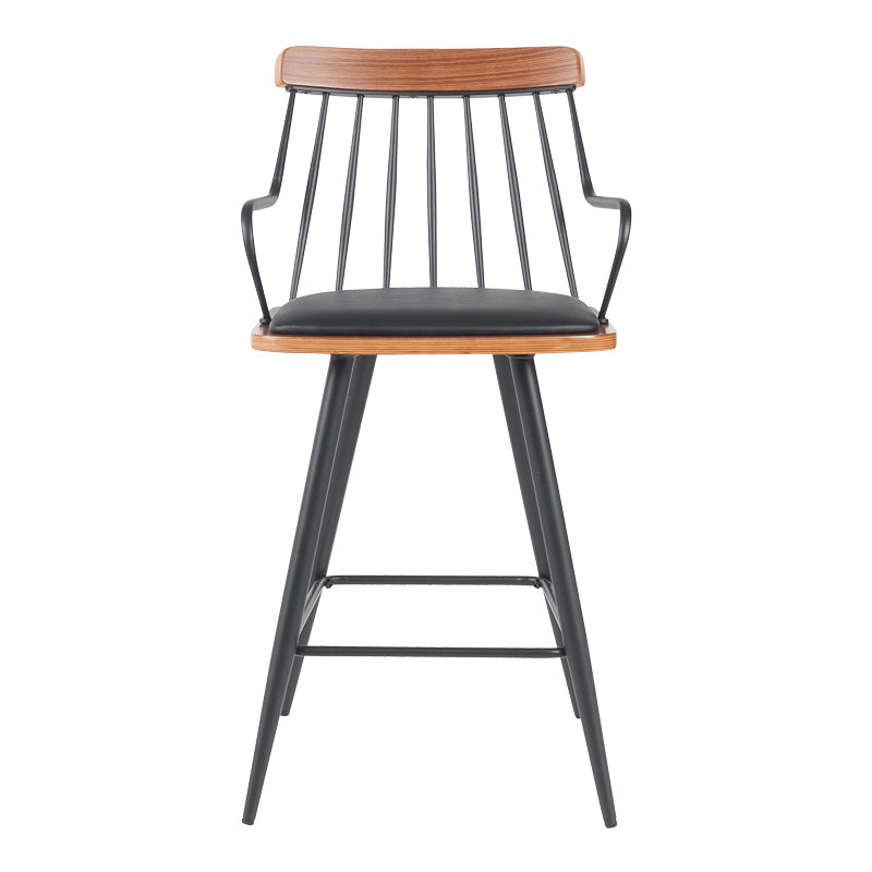 Бар стол Posse метал черен-орех дърво-черен pu 48x54x92.5cm