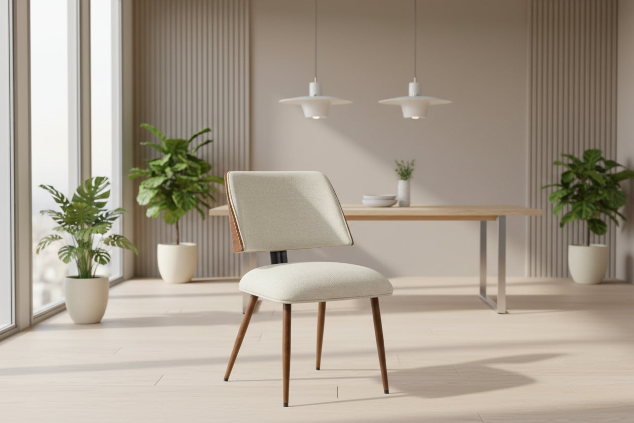 Стол Ubane бежов плюшен меланж плат-орех метални крака 53x62.5x85см