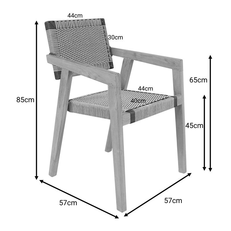 Фотьойл Salama скелет от тиково дърво в естествен нюанс и кремаво-черно пе въже 57x60x85cm