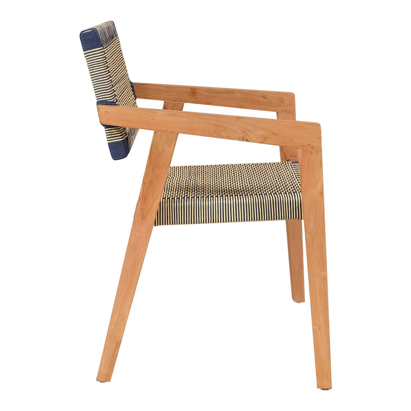 Фотьойл Salama скелет от тиково дърво в естествен нюанс и кремаво-черно пе въже 57x60x85cm