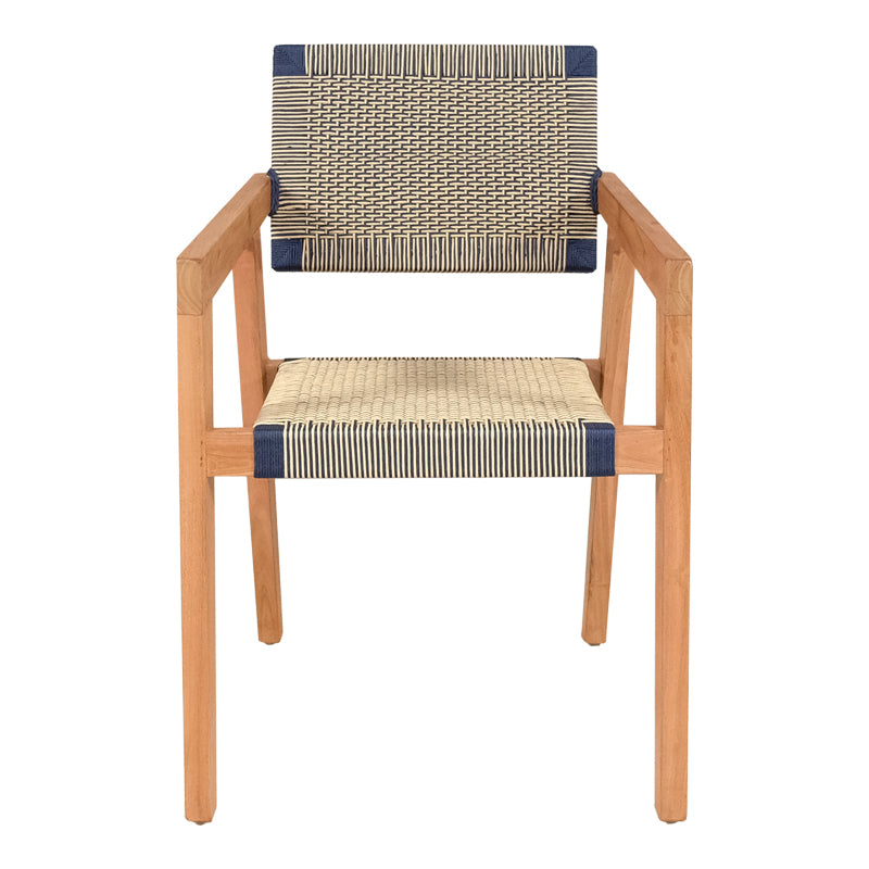 Фотьойл Salama скелет от тиково дърво в естествен нюанс и кремаво-черно пе въже 57x60x85cm