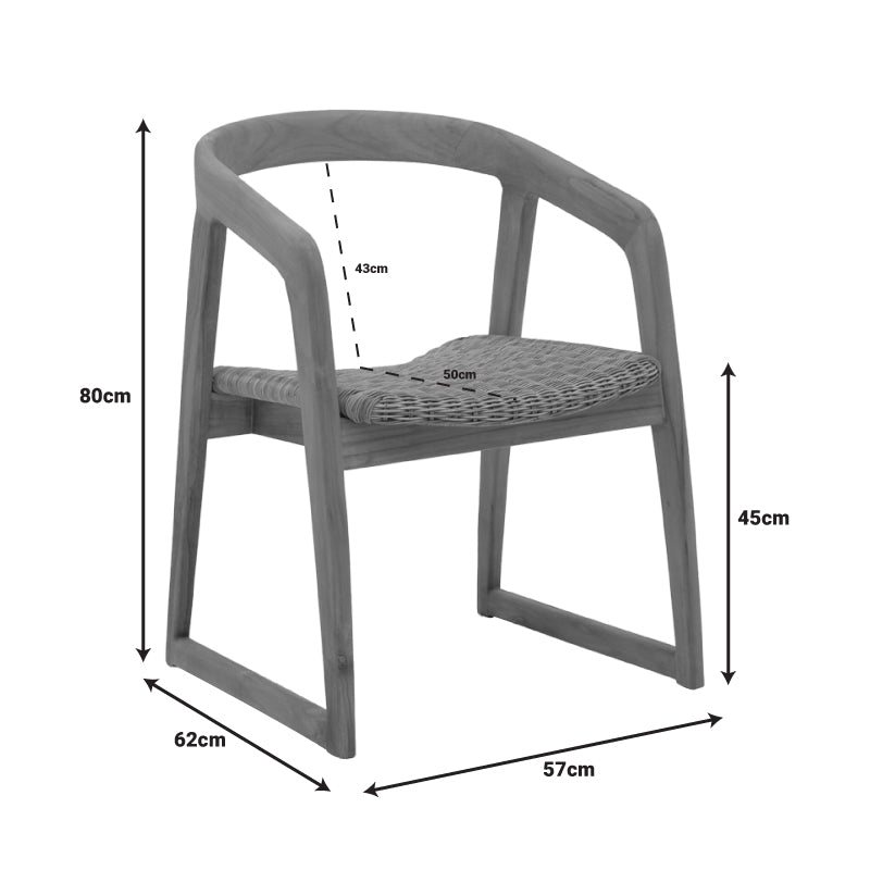 Фотьойл Somalia алуминиев  с крак от тиково дърво в естествен нюанс и кафяв ратан 57x62x80см