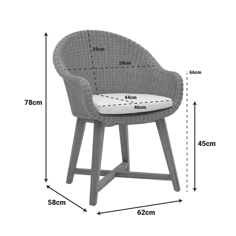 Фотьойл Solso алуминиев скелет с крака от тиково дърво в естествен нюанс и пе ратан 62x58x78см