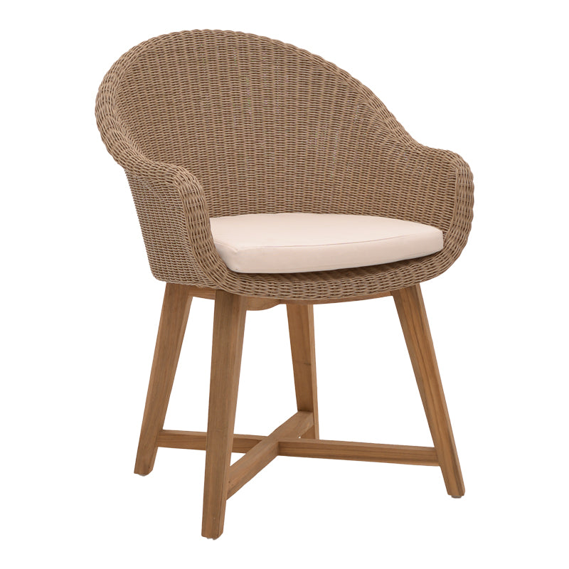 Фотьойл Solso алуминиев скелет с крака от тиково дърво в естествен нюанс и пе ратан 62x58x78см