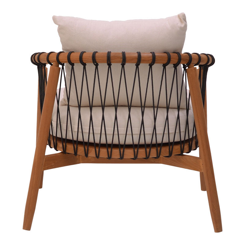 Фотьойл Haibo естествено тиково дърво-черно въже-бяла възглавница 80x75x72см