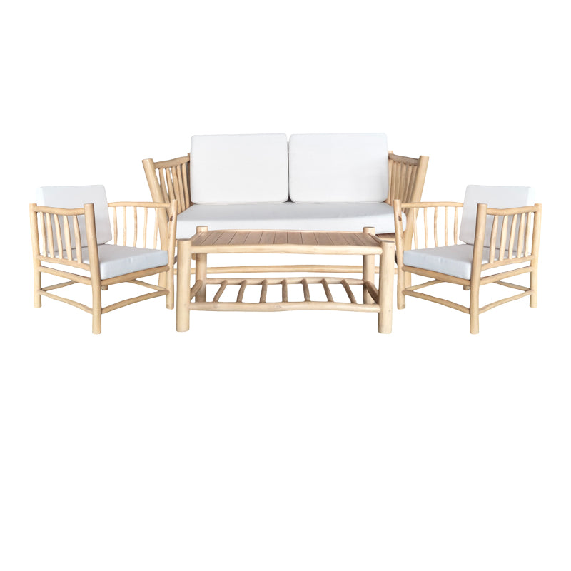 Градински комплект Mayorka от 4бр. естествено тиково дърво-бяла възглавница с маса 120/50см