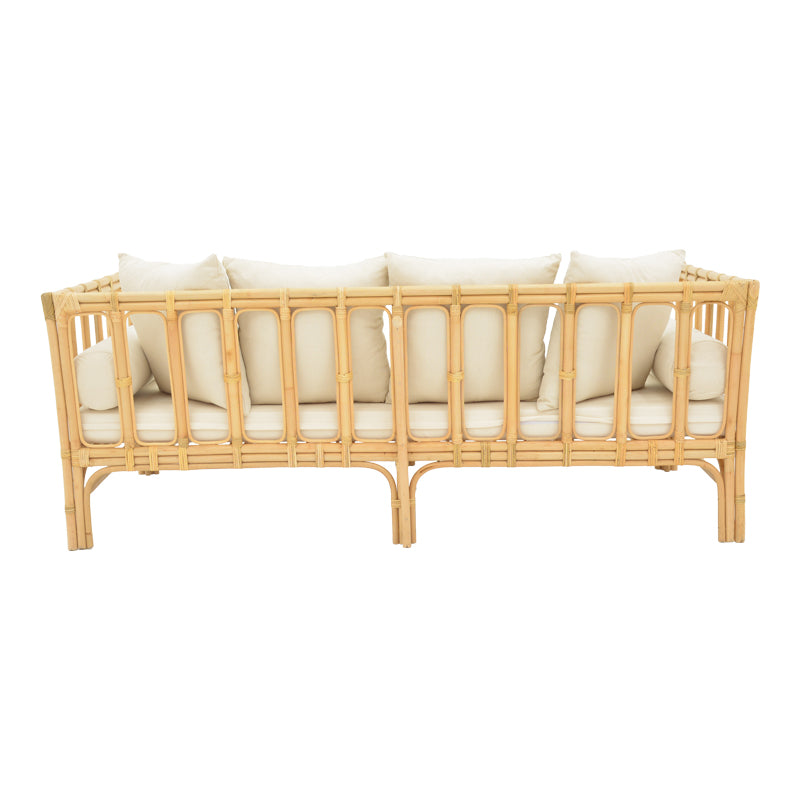 Диван Alessa естествен ратан-бял плат с възглавници 200x100x76см