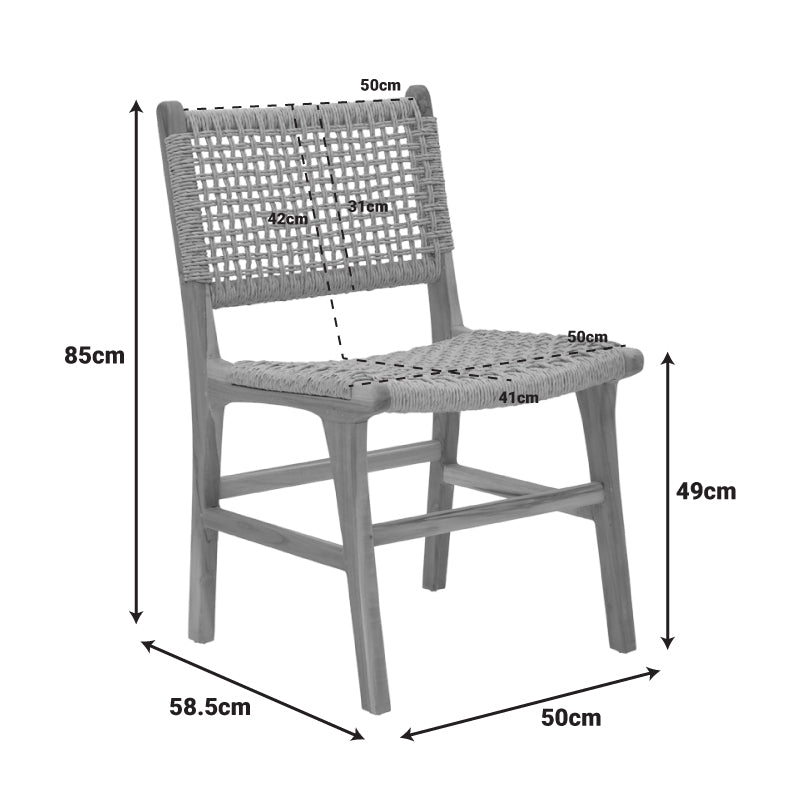 Стол Sponze тиково дърво  въже в естествен цвят 50x58x85см