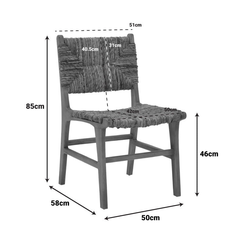 Стол REFANE  естествен цвят тиково дърво и слама 50x58x85см