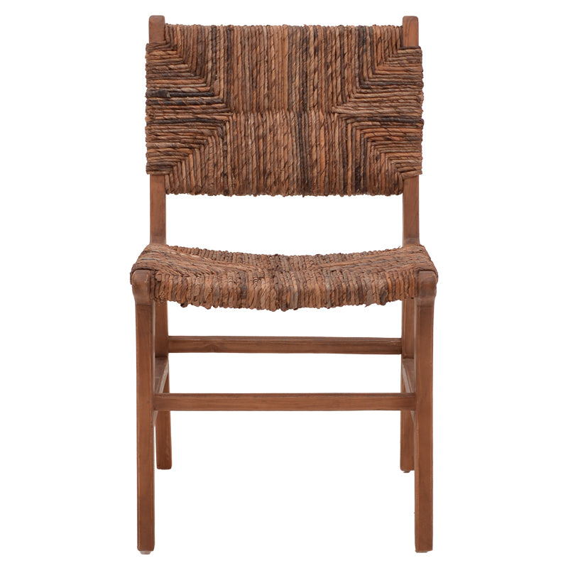 Стол Refane естествен цвят тиково дърво и слама 50x58x85см