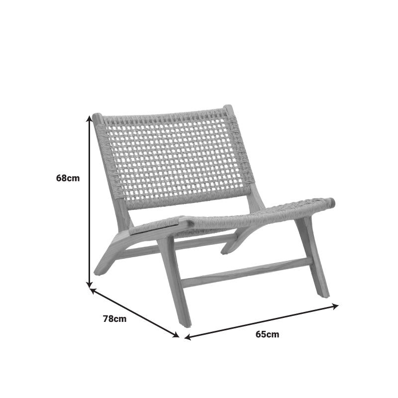 Кресло Beatrice тиково дърво скелет и пе въже в естествен цвят 65x78x68см