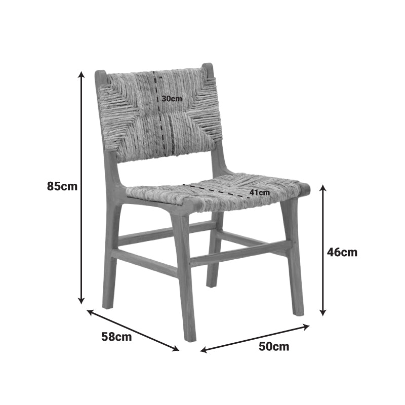 Стол Refane естествен цвят тиково дърво и слама 50x58x85см
