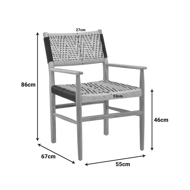 Фотьойл Fermilo с рамка от тиково дърво с pe въже в естествено черен нюанс 55x67x86см