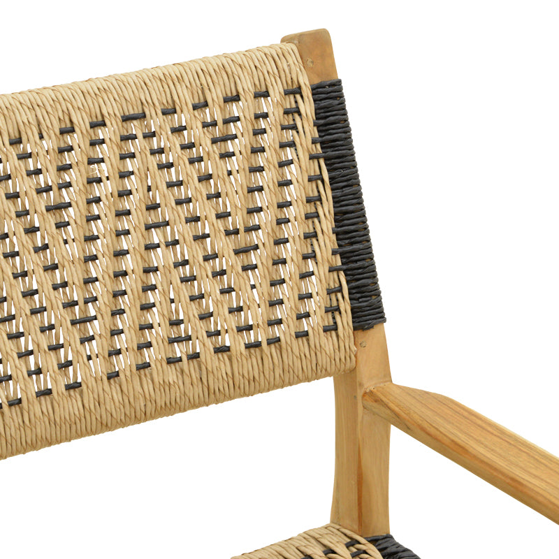 Фотьойл Fermilo с рамка от тиково дърво с pe въже в естествено черен нюанс 55x67x86см