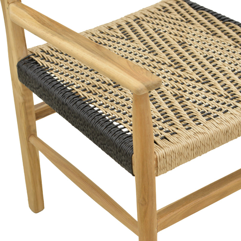 Фотьойл Fermilo с рамка от тиково дърво с pe въже в естествено черен нюанс 55x67x86см