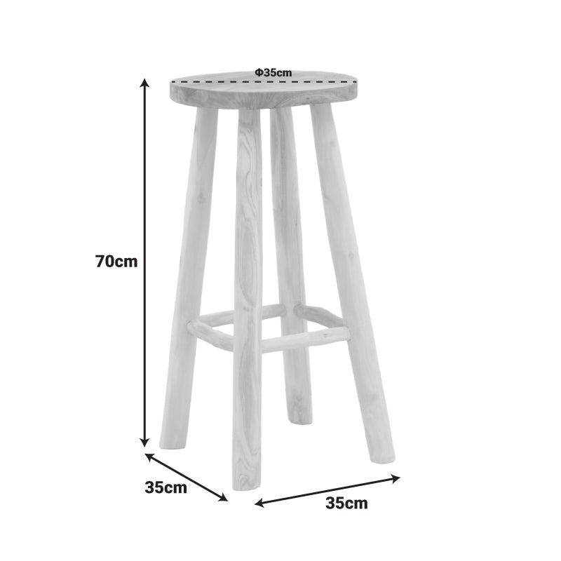 Бар стол Nusiwo от тиково дърво в естествен нюанс d35x70см