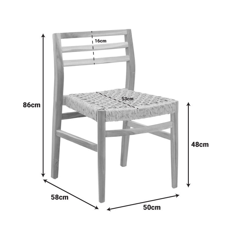 Стол Tuga рамка от тиково дърво с въже в естествен нюанс 50x58x86см