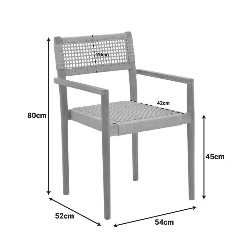 Фотьойл Lengan с рамка от тиково дърво в естествен нюанс - черно въже 54x52x80см