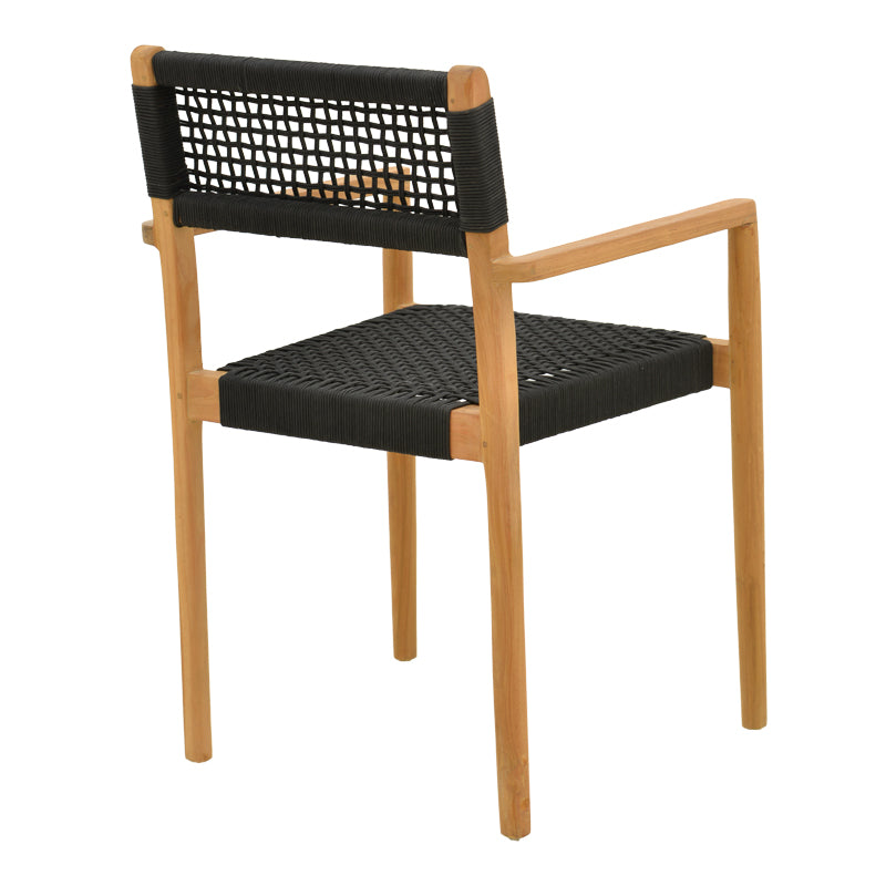 Фотьойл Lengan с рамка от тиково дърво в естествен нюанс - черно въже 54x52x80см