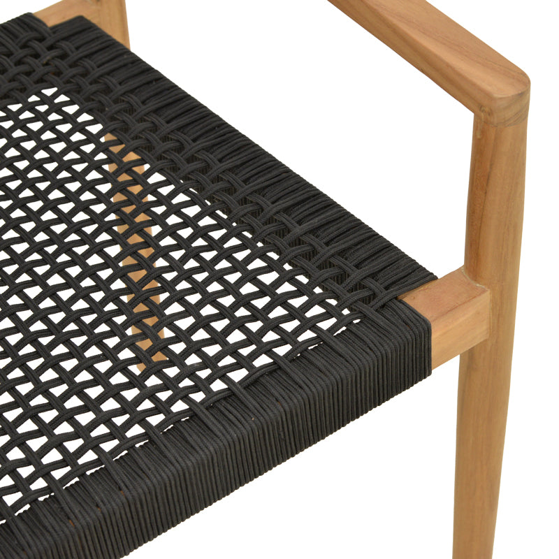 Фотьойл Lengan с рамка от тиково дърво в естествен нюанс - черно въже 54x52x80см