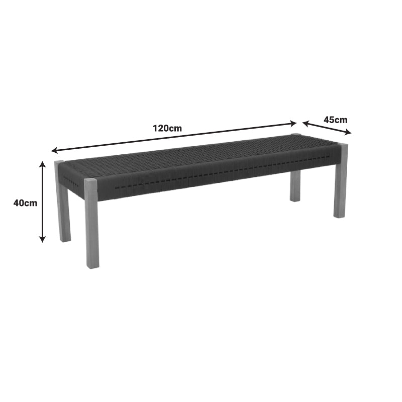 Пейка UMA тиково дърво и PE въже в черен нюанс 120x45x40см