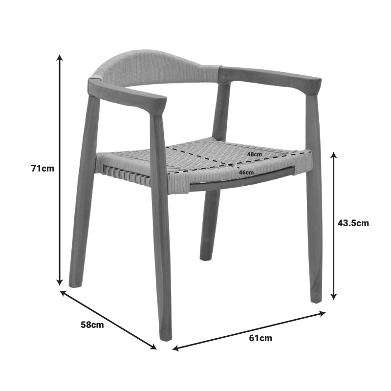 Фотьойл Ganny тиково дърво и пе въже в естествен нюанс 61x58x71см