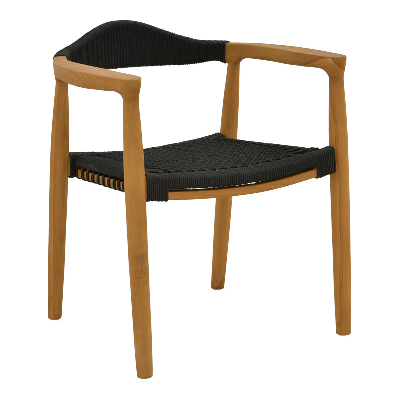 Фотьойл Ganny тиково дърво и пе въже в черен нюанс 59x56x71см