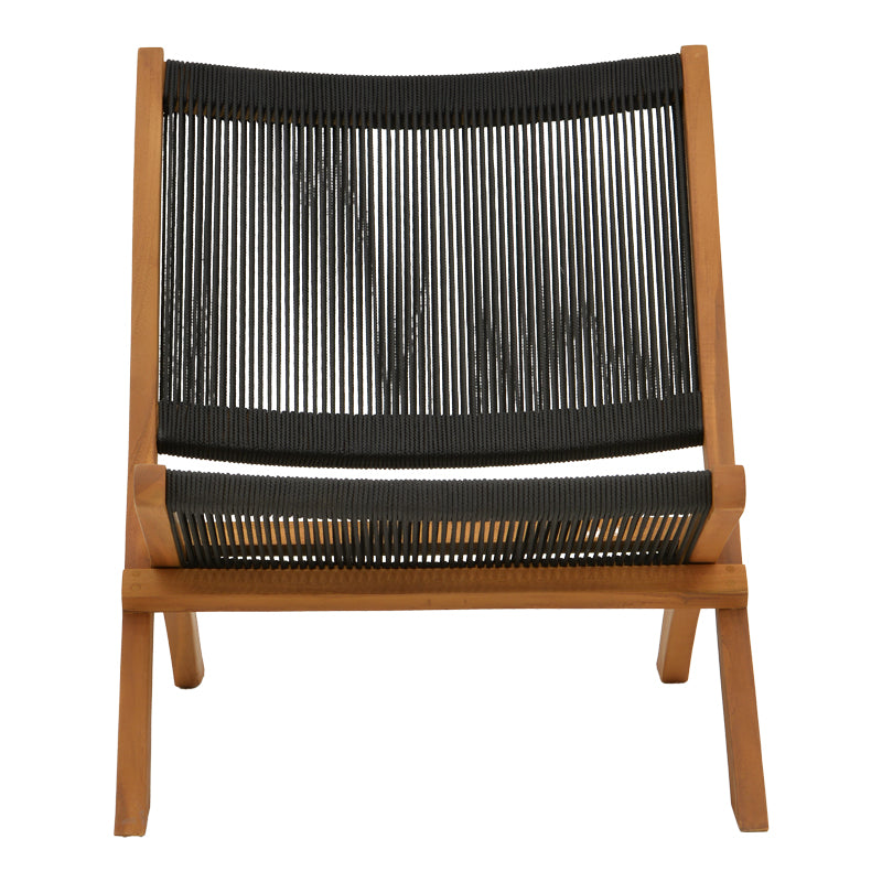 Сгъваем фотьойл Seal тиково дърво и пе въже в черен нюанс 61x76x72см