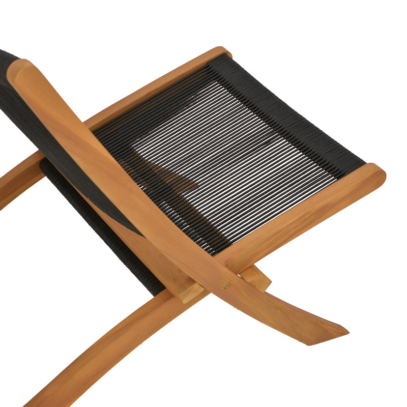 Сгъваем фотьойл Seal тиково дърво и пе въже в черен нюанс 61x76x72см