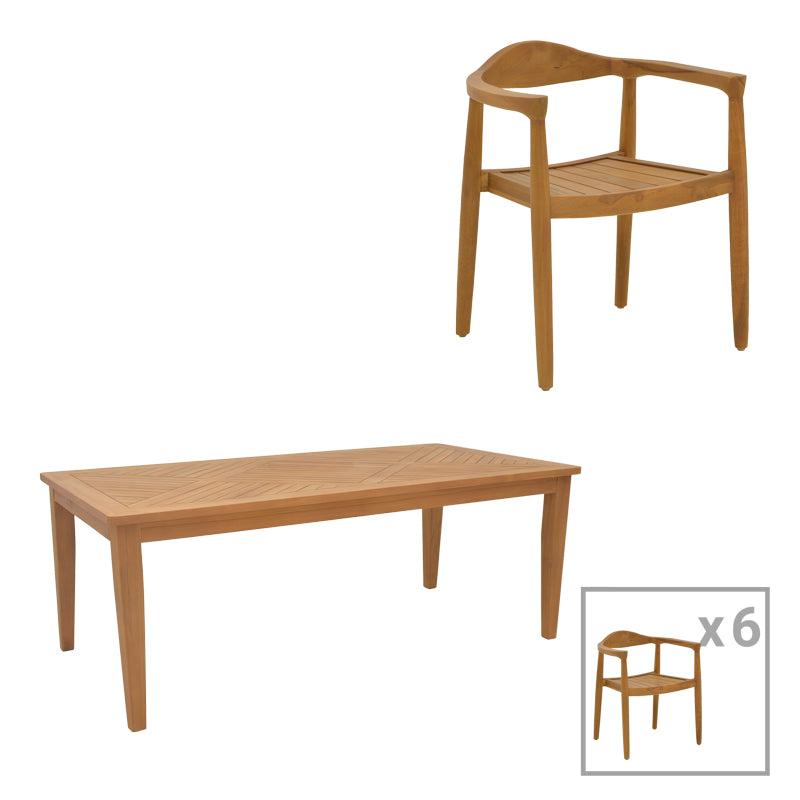 Трапезен комплект 7 бр Ganny-Mady тиково дърво в натура нюанс с маса 200x100x75см