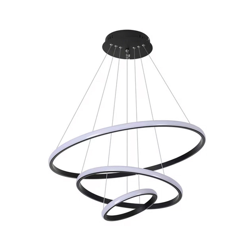 Таванна лампа Rings led метал с черен абажур d60x100см
