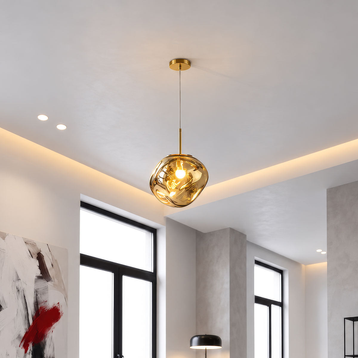 Таванна лампа HENFA златен метал със стъкло d26x26см