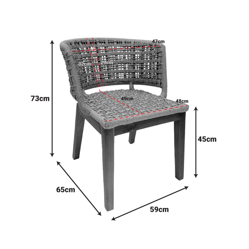 Стол Milou тиково дърво и пе въже в естествен нюанс 59x65x73см